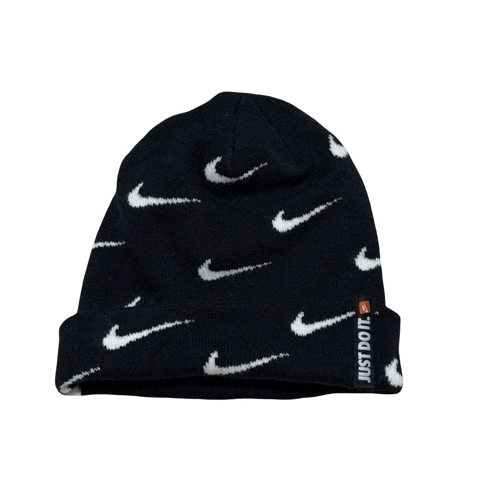 Nike Just Do It Adult Unisex AOP Swoosh Logo Beanie Black